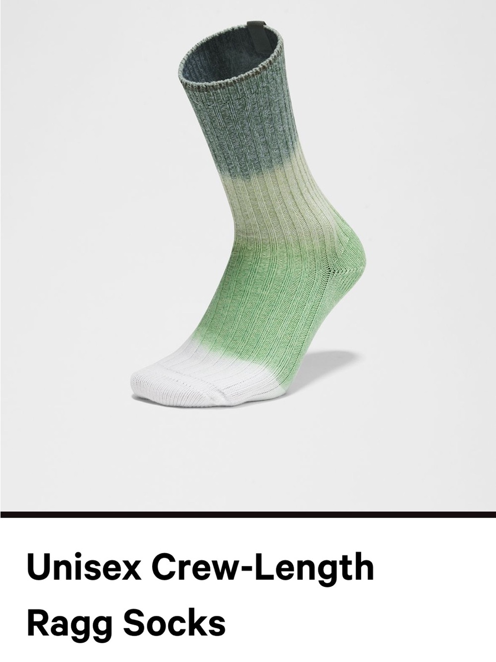 Lululemon Green and White Ribbed Ragg Crew Socks - NWT